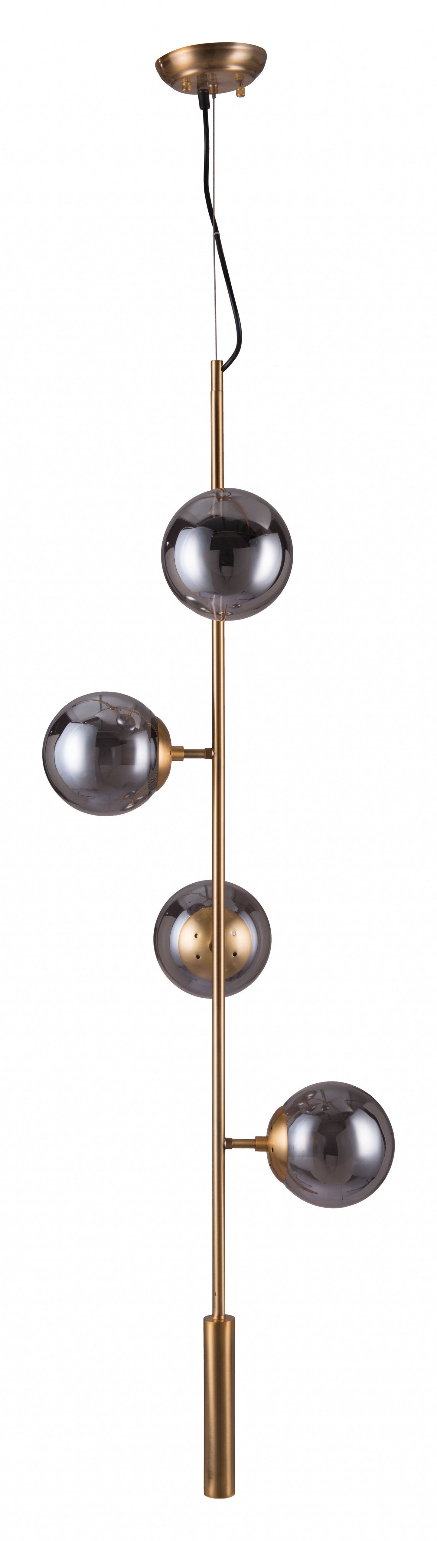 HomeRoots Smoked Glass Ceiling Lamp With Gold Berry Finish