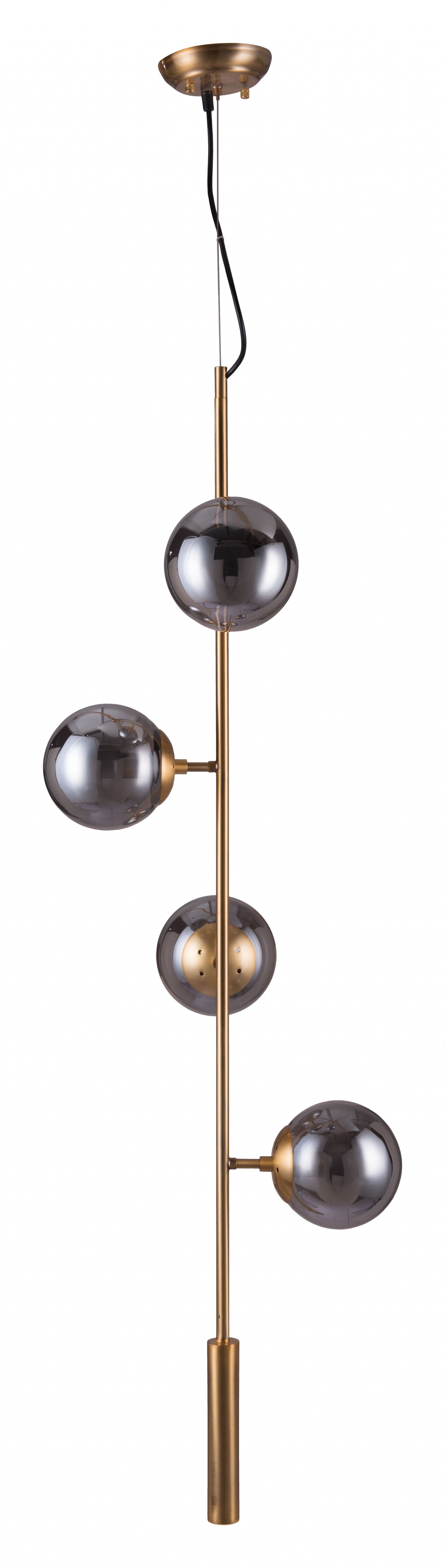 HomeRoots Smoked Glass Ceiling Lamp With Gold Berry Finish