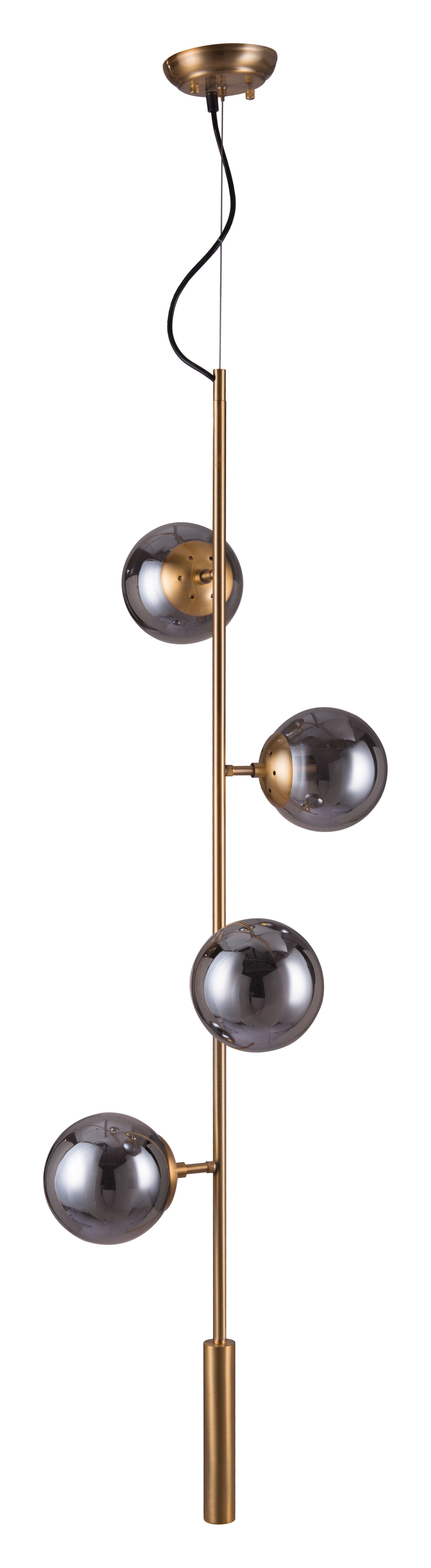 HomeRoots Smoked Glass Ceiling Lamp With Gold Berry Finish