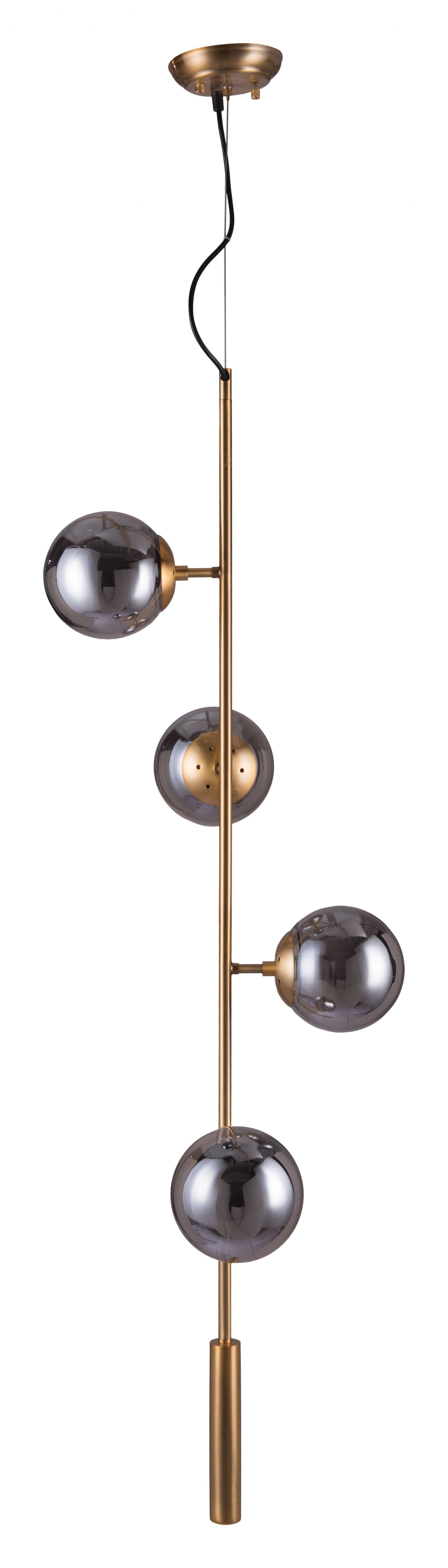 HomeRoots Smoked Glass Ceiling Lamp With Gold Berry Finish