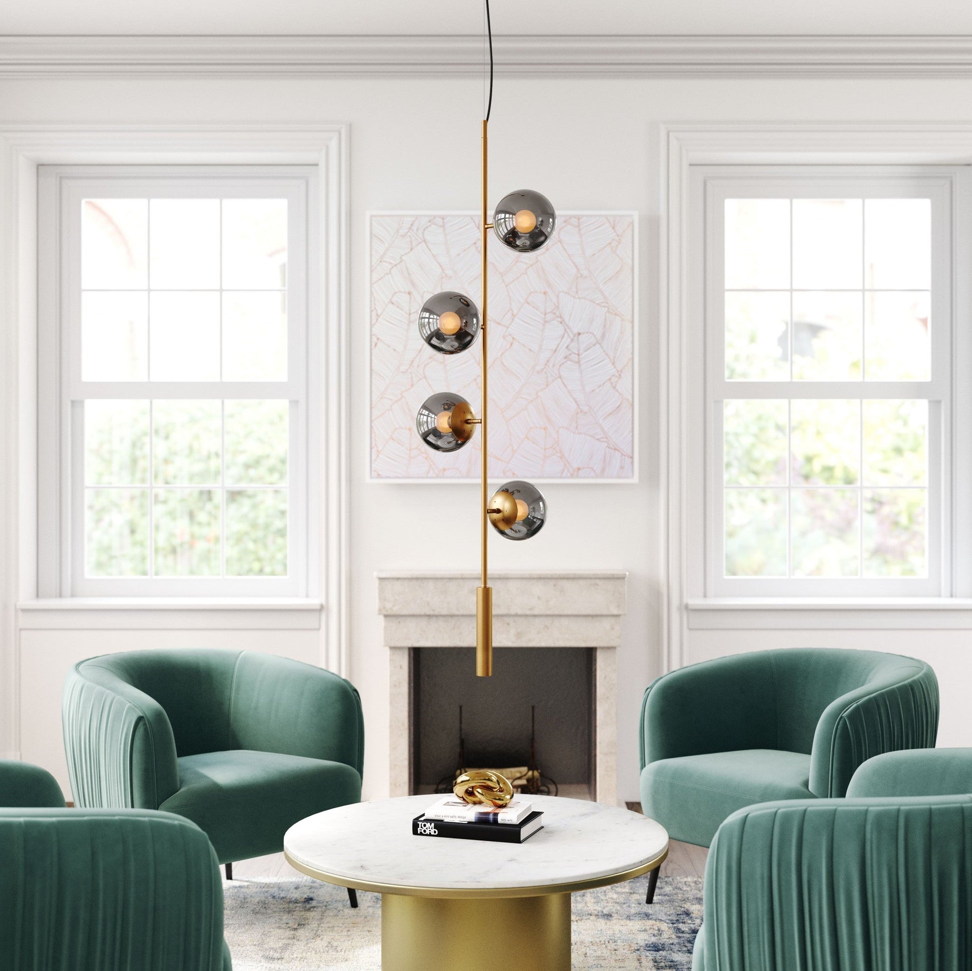 HomeRoots Smoked Glass Ceiling Lamp With Gold Berry Finish