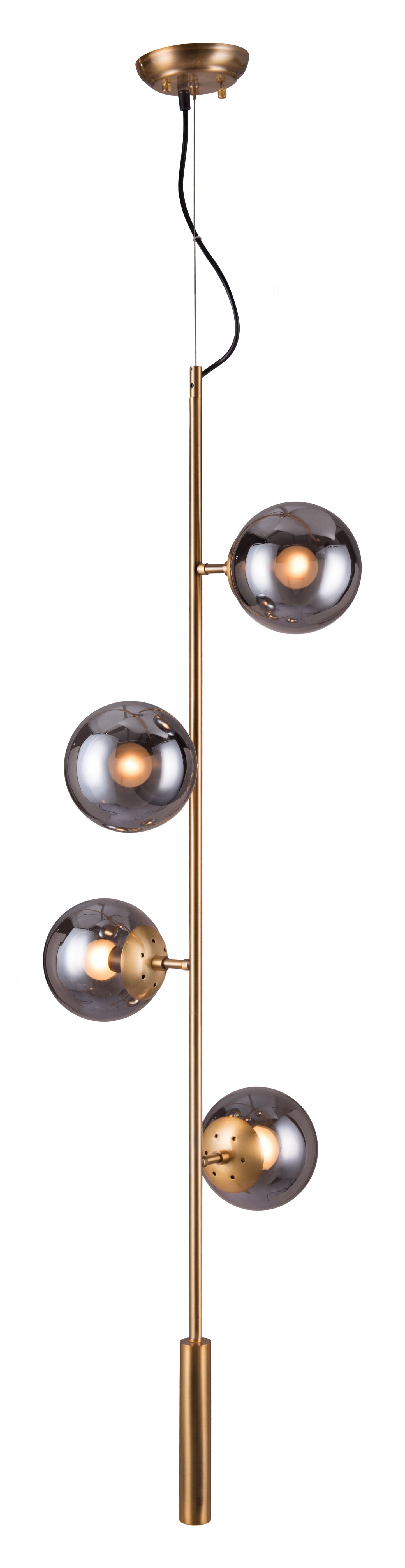 HomeRoots Smoked Glass Ceiling Lamp With Gold Berry Finish