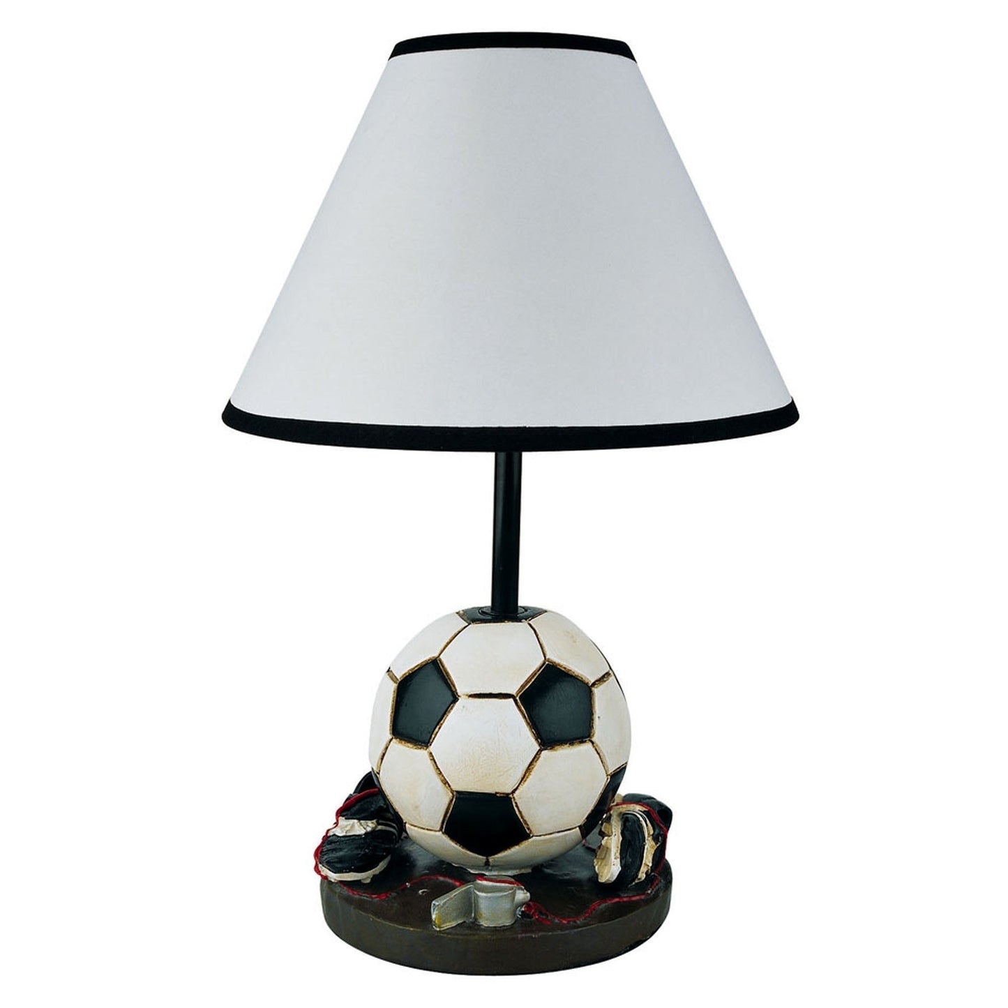 HomeRoots Soccer Themed Table Lamp With White Shade and Black Finish