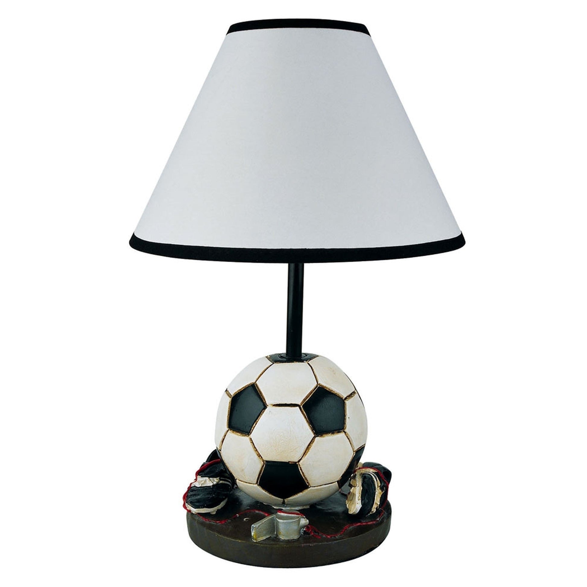 HomeRoots Soccer Themed Table Lamp With White Shade and Black Finish
