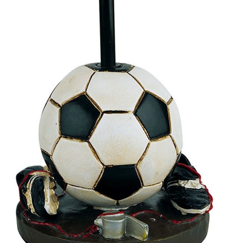 HomeRoots Soccer Themed Table Lamp With White Shade and Black Finish