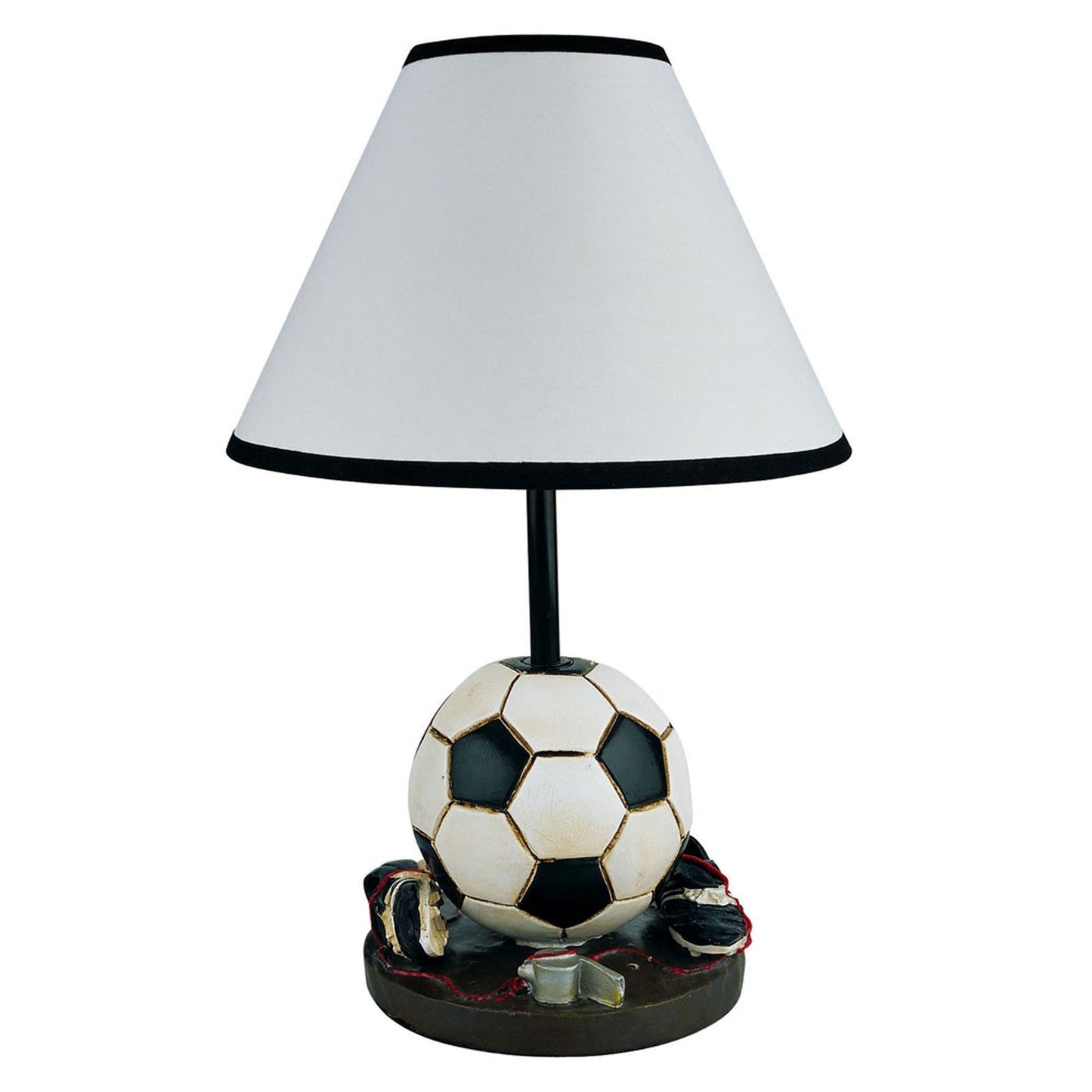 HomeRoots Soccer Themed Table Lamp With White Shade and Black Finish