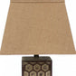 HomeRoots Solid Wood Bedside Table Lamp With Brown Linen Shade