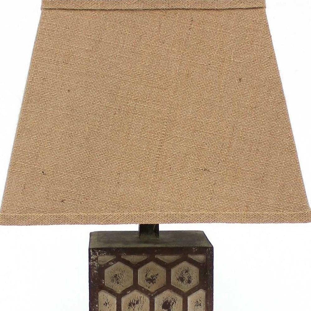 HomeRoots Solid Wood Bedside Table Lamp With Brown Linen Shade