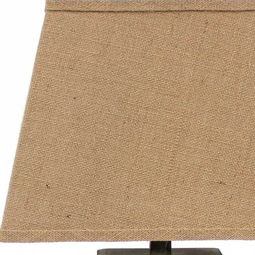 HomeRoots Solid Wood Bedside Table Lamp With Brown Linen Shade