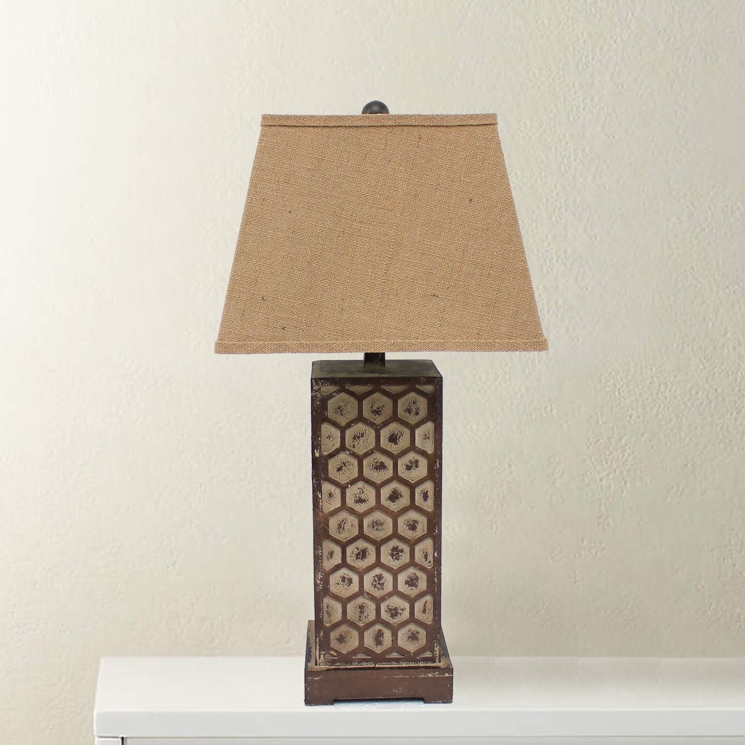 HomeRoots Solid Wood Bedside Table Lamp With Brown Linen Shade