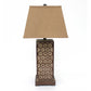 HomeRoots Solid Wood Bedside Table Lamp With Brown Linen Shade