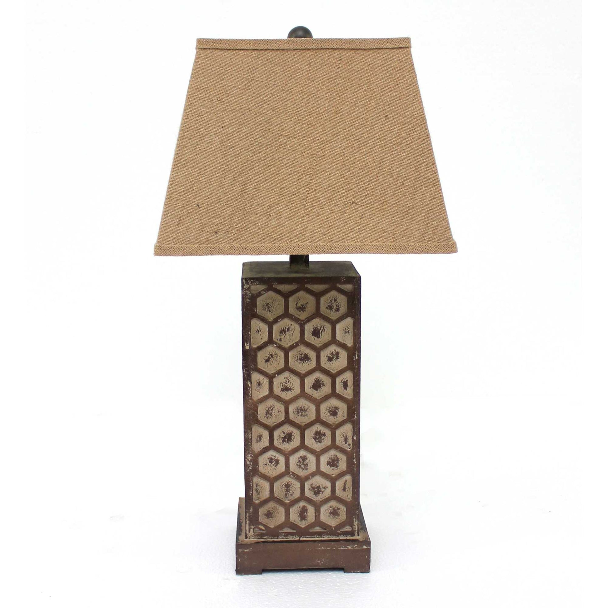 HomeRoots Solid Wood Bedside Table Lamp With Brown Linen Shade