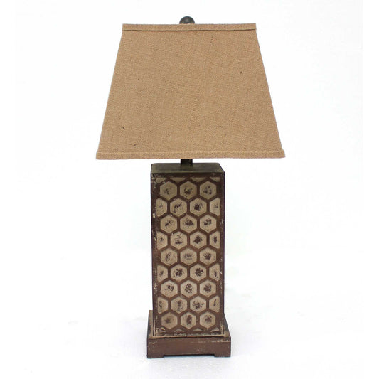 HomeRoots Solid Wood Bedside Table Lamp With Brown Linen Shade