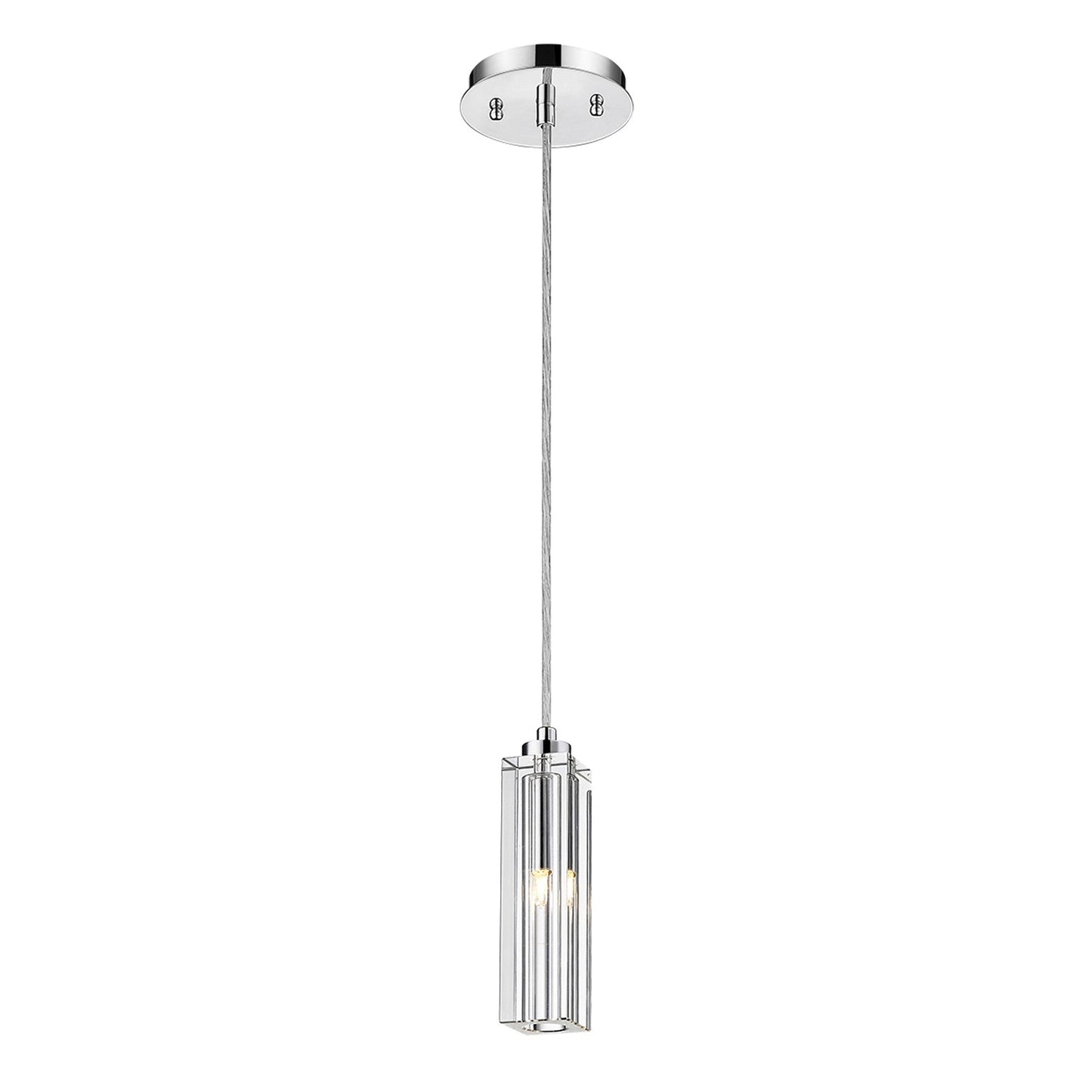 HomeRoots Solo 1-Light Pendant With Square 4-Sided Cut Crystal Shade in Polished Chrome Finish
