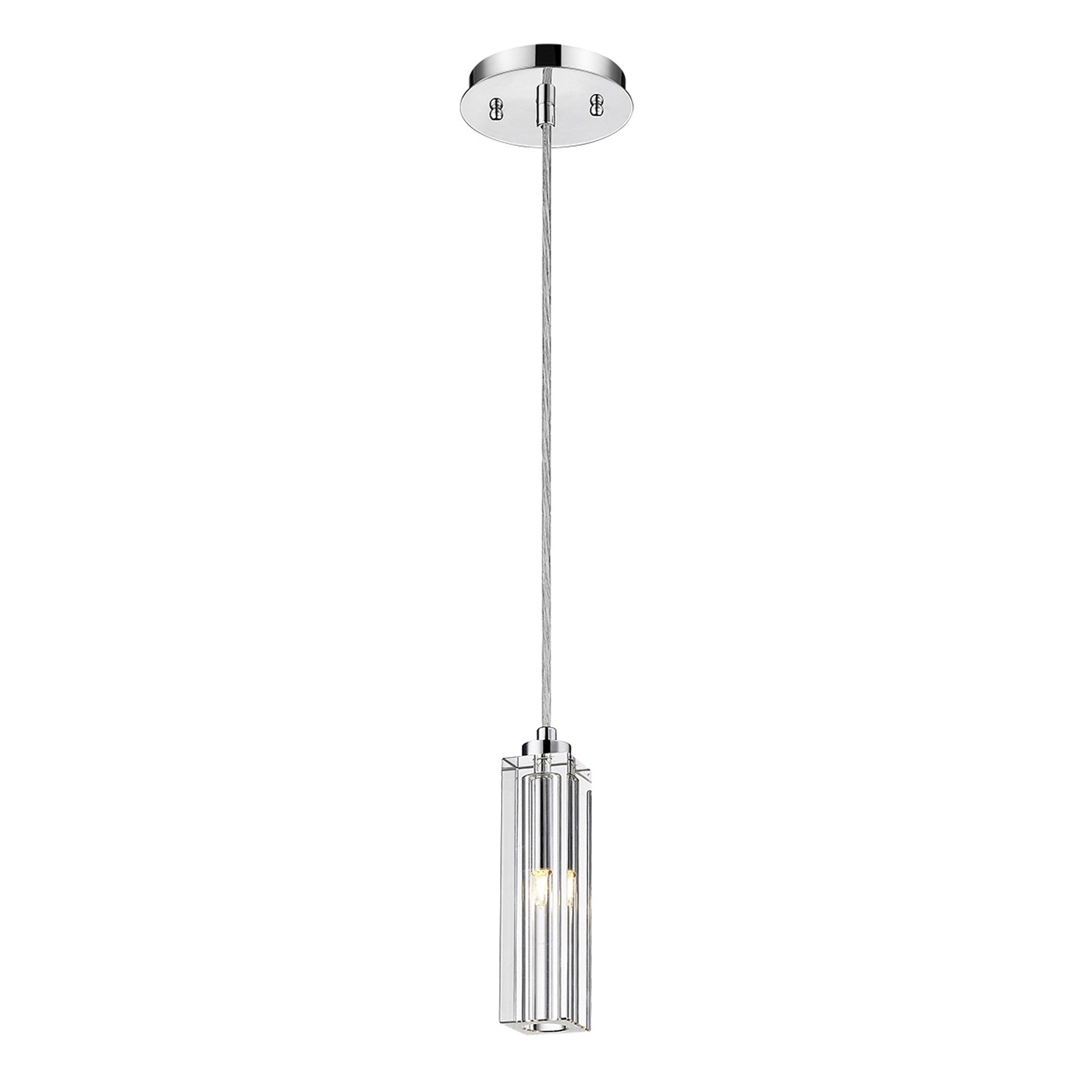 HomeRoots Solo 1-Light Pendant With Square 4-Sided Cut Crystal Shade in Polished Chrome Finish
