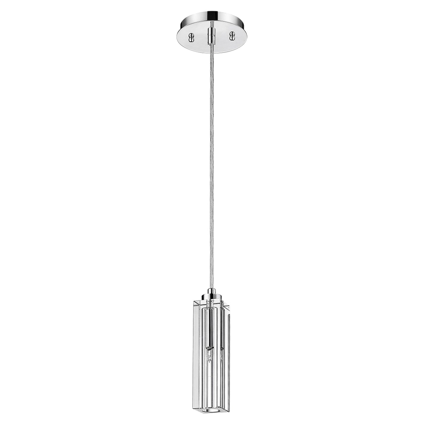 HomeRoots Solo 1-Light Pendant With Square 4-Sided Cut Crystal Shade in Polished Chrome Finish