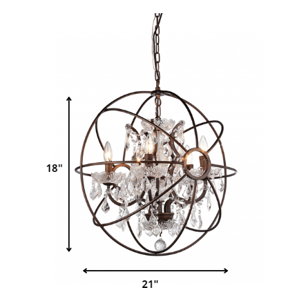 HomeRoots Spherical Chandelier In Antique Bronze Finish