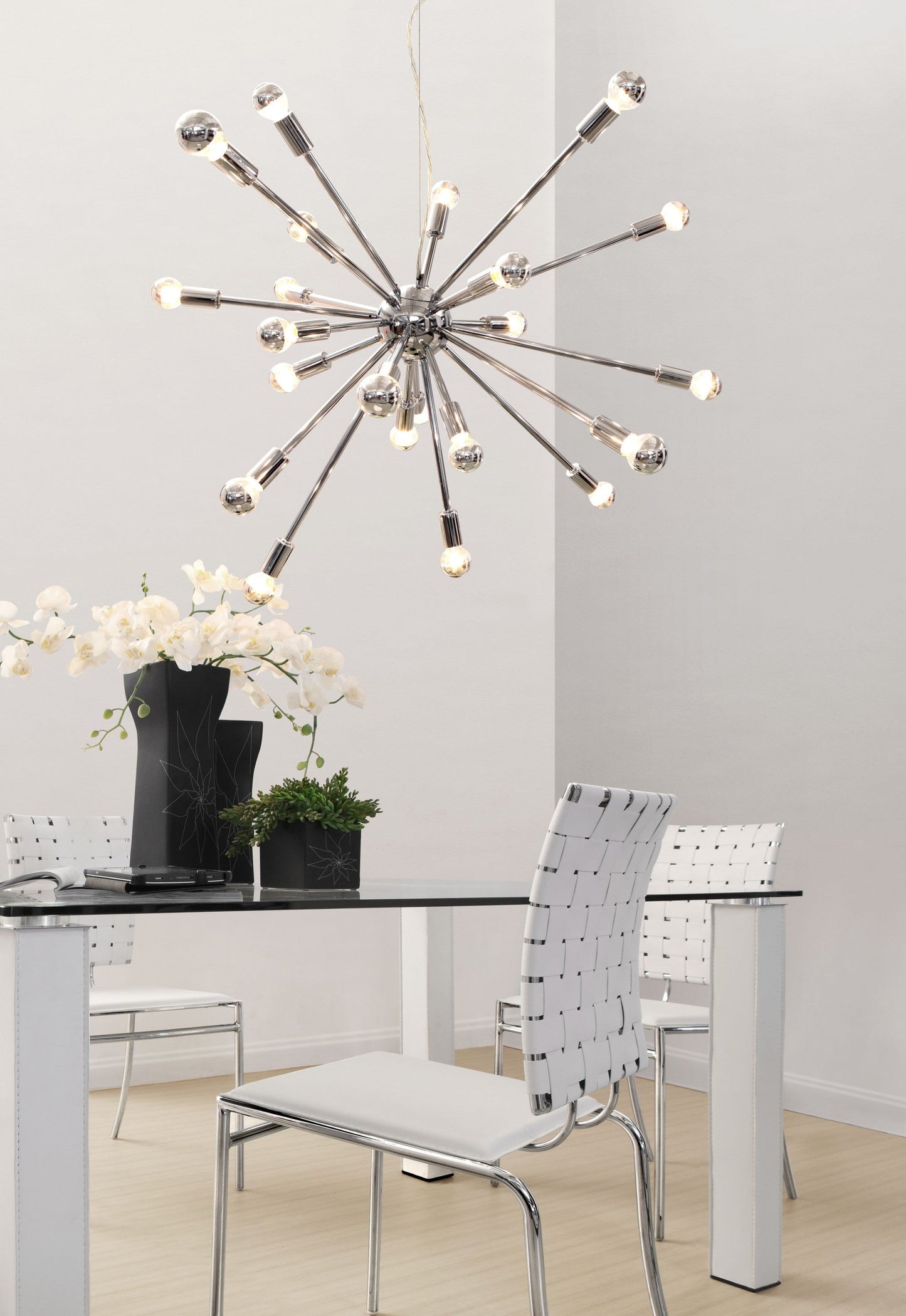 HomeRoots Sputnik Globe Multi Light Dimmable Ceiling Light With Stainless Steel Finish