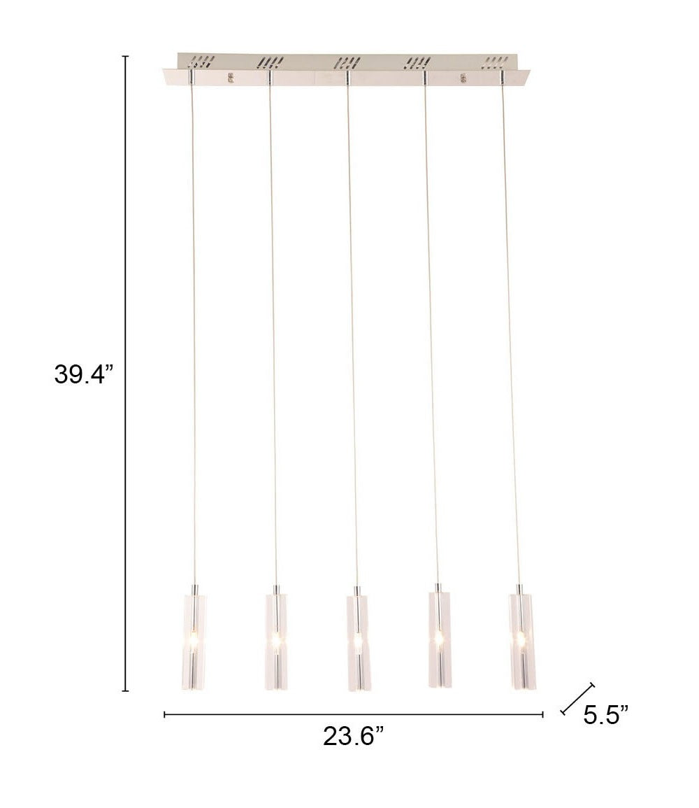 HomeRoots Stark Five Bulb Clear Ceiling Lamp With Stainless Steel Finish
