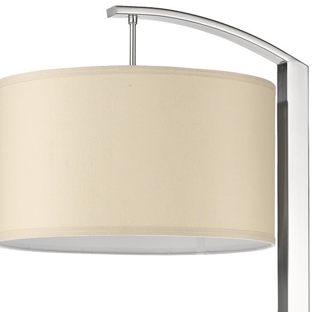 HomeRoots Station 1-Light Floor Lamp With Coarse Ivory Linen Shade and Brushed Nickel Finish