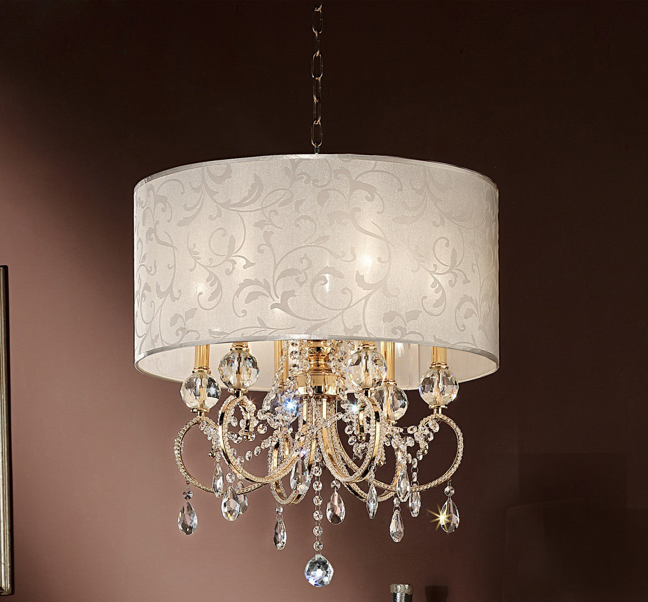 HomeRoots Stunning Ceiling Lamp With Crystal Accents and Brass Gold Finish