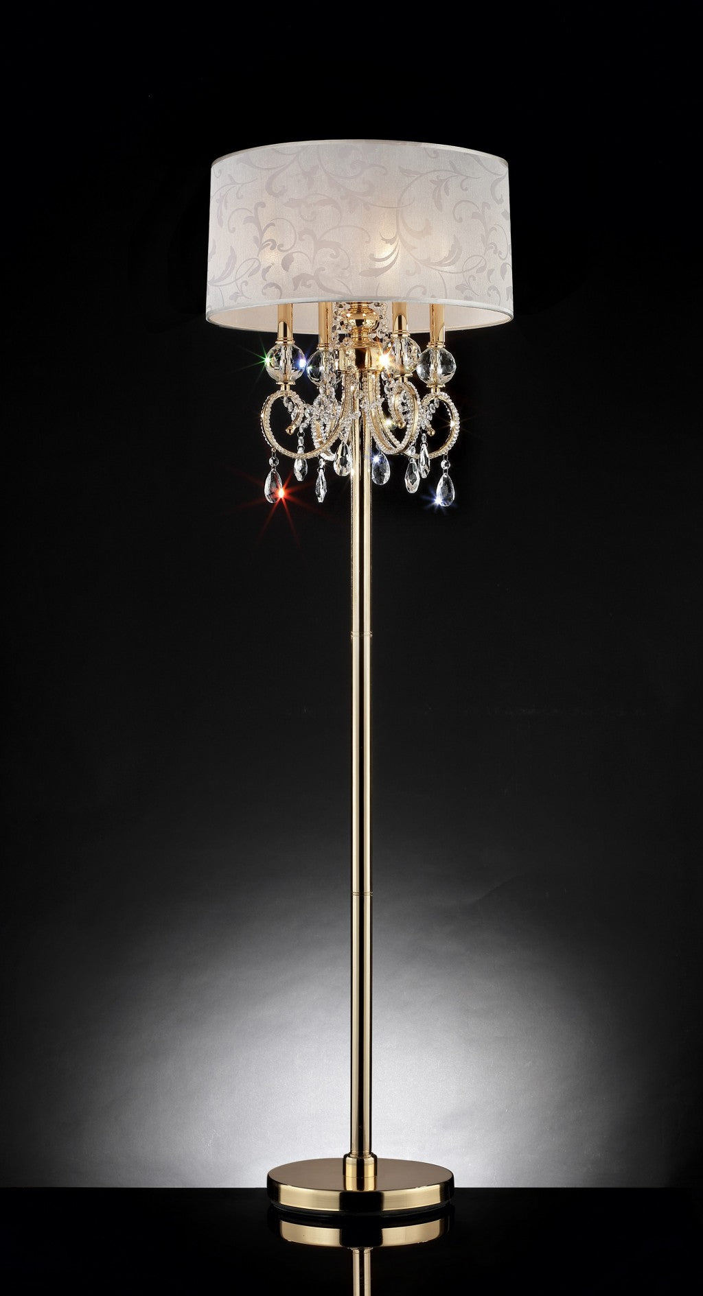 HomeRoots Stunning Floor Lamp With Crystal Accents in Brass Gold Finish
