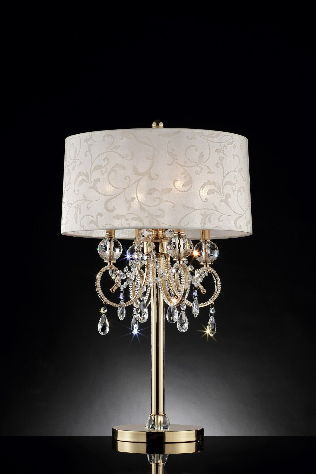 HomeRoots Stunning Table Lamp With Crystal Accents in Brass Gold Finish