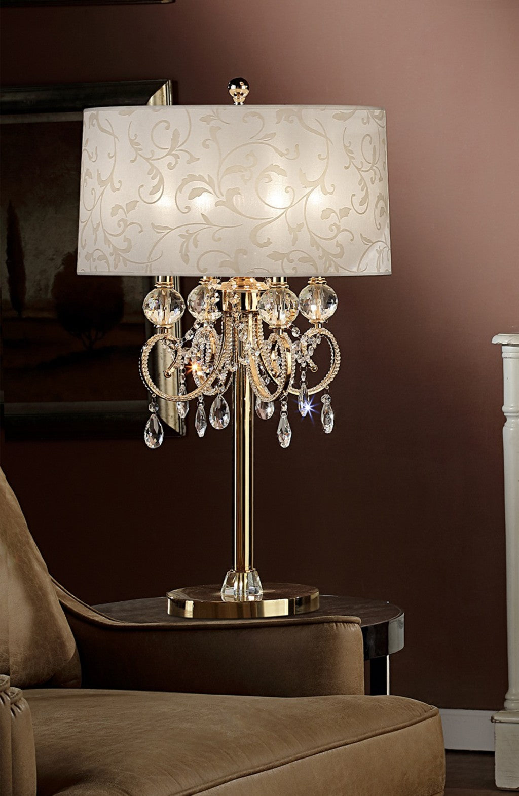 HomeRoots Stunning Table Lamp With Crystal Accents in Brass Gold Finish