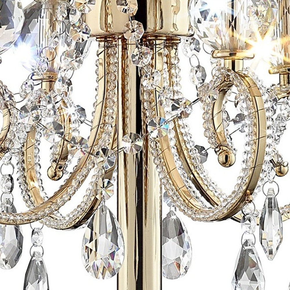 HomeRoots Stunning Table Lamp With Crystal Accents in Brass Gold Finish