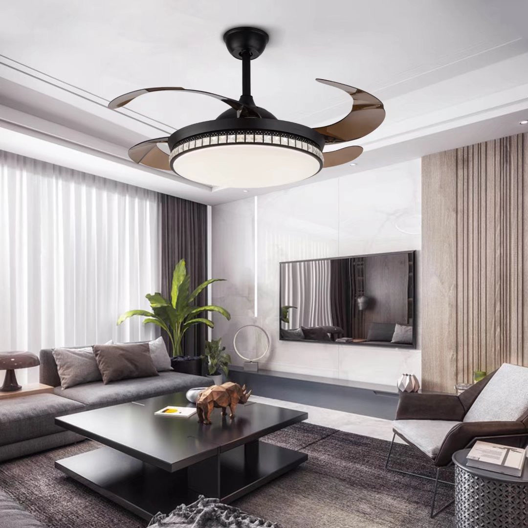 HomeRoots Stylish Chandelier With Retractable Blades in Black Finish