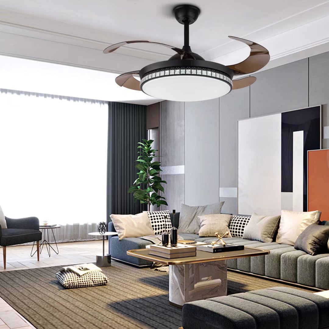 HomeRoots Stylish Chandelier With Retractable Blades in Black Finish
