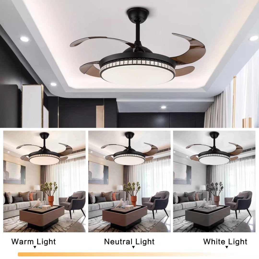 HomeRoots Stylish Chandelier With Retractable Blades in Black Finish