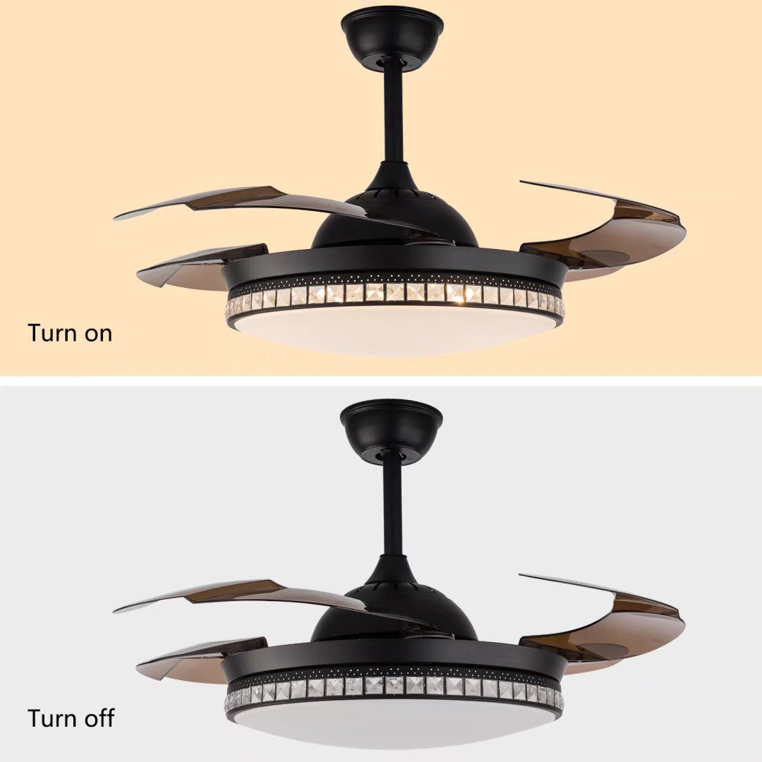 HomeRoots Stylish Chandelier With Retractable Blades in Black Finish
