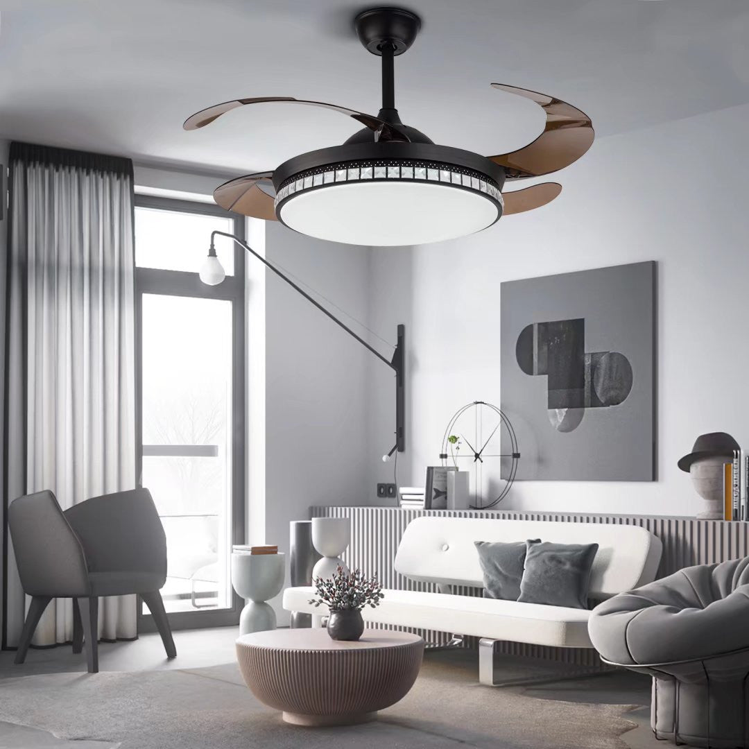 HomeRoots Stylish Chandelier With Retractable Blades in Black Finish