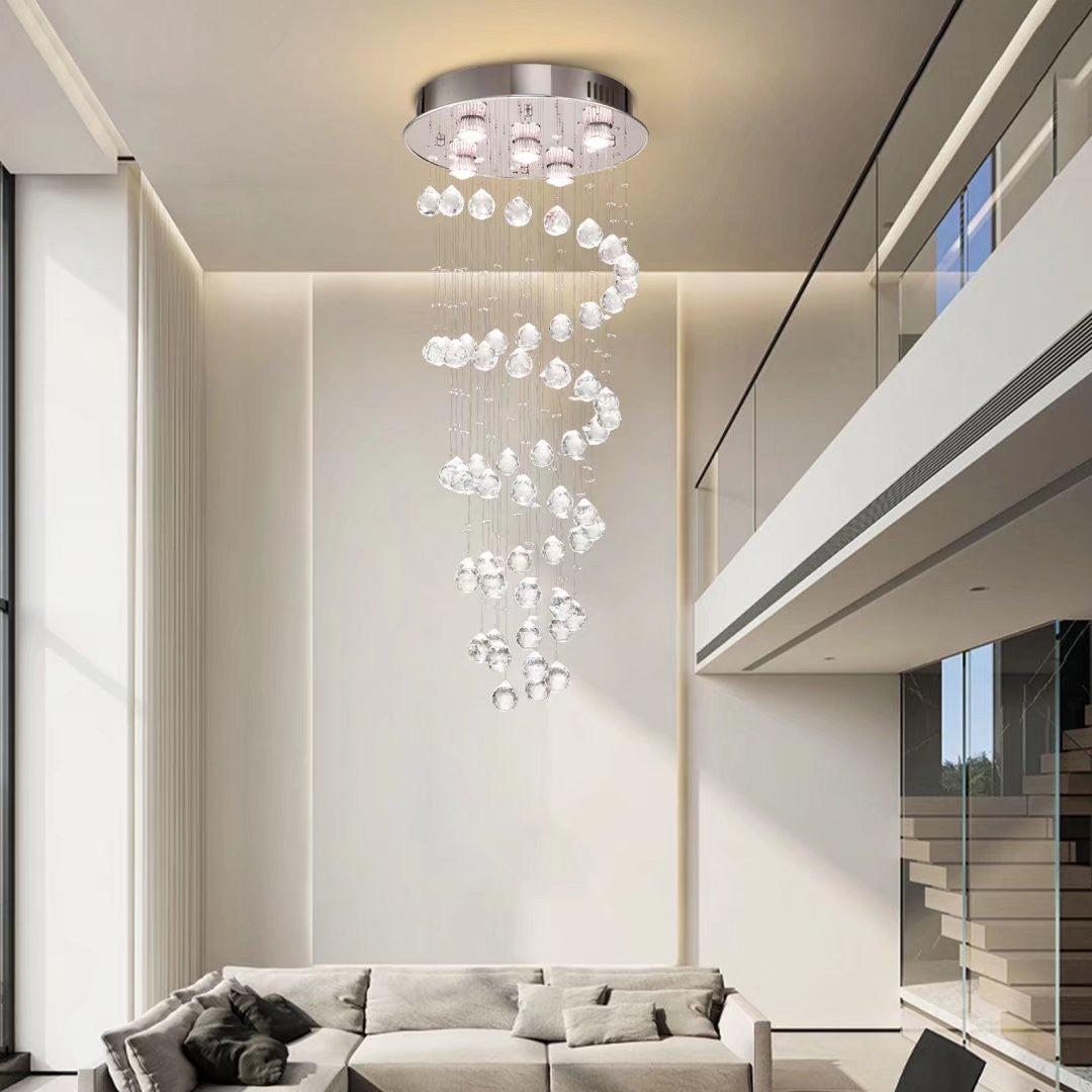 HomeRoots Stylish Spiral Faux Crystal Chandelier With Stainless Steel Finish