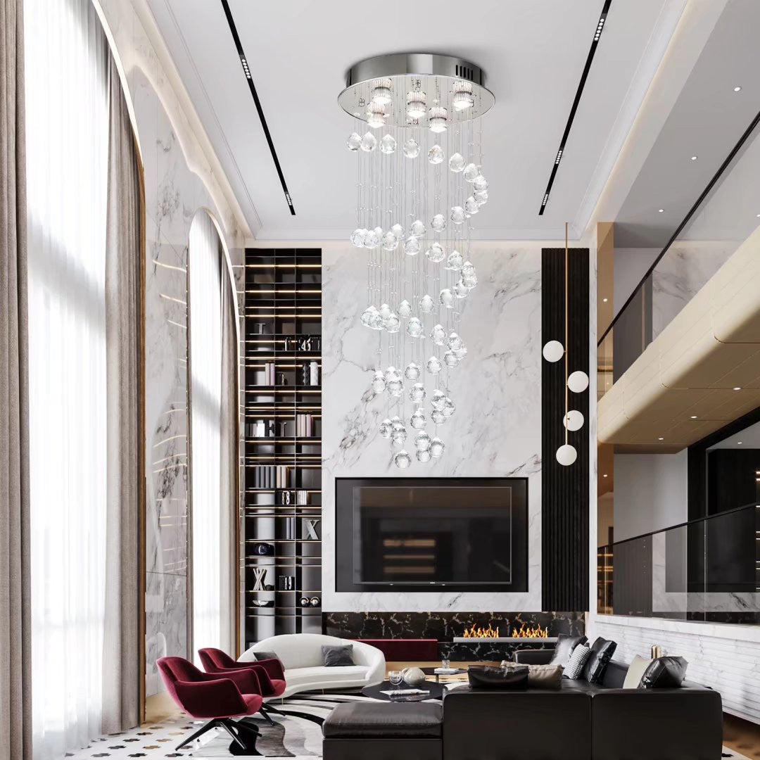 HomeRoots Stylish Spiral Faux Crystal Chandelier With Stainless Steel Finish