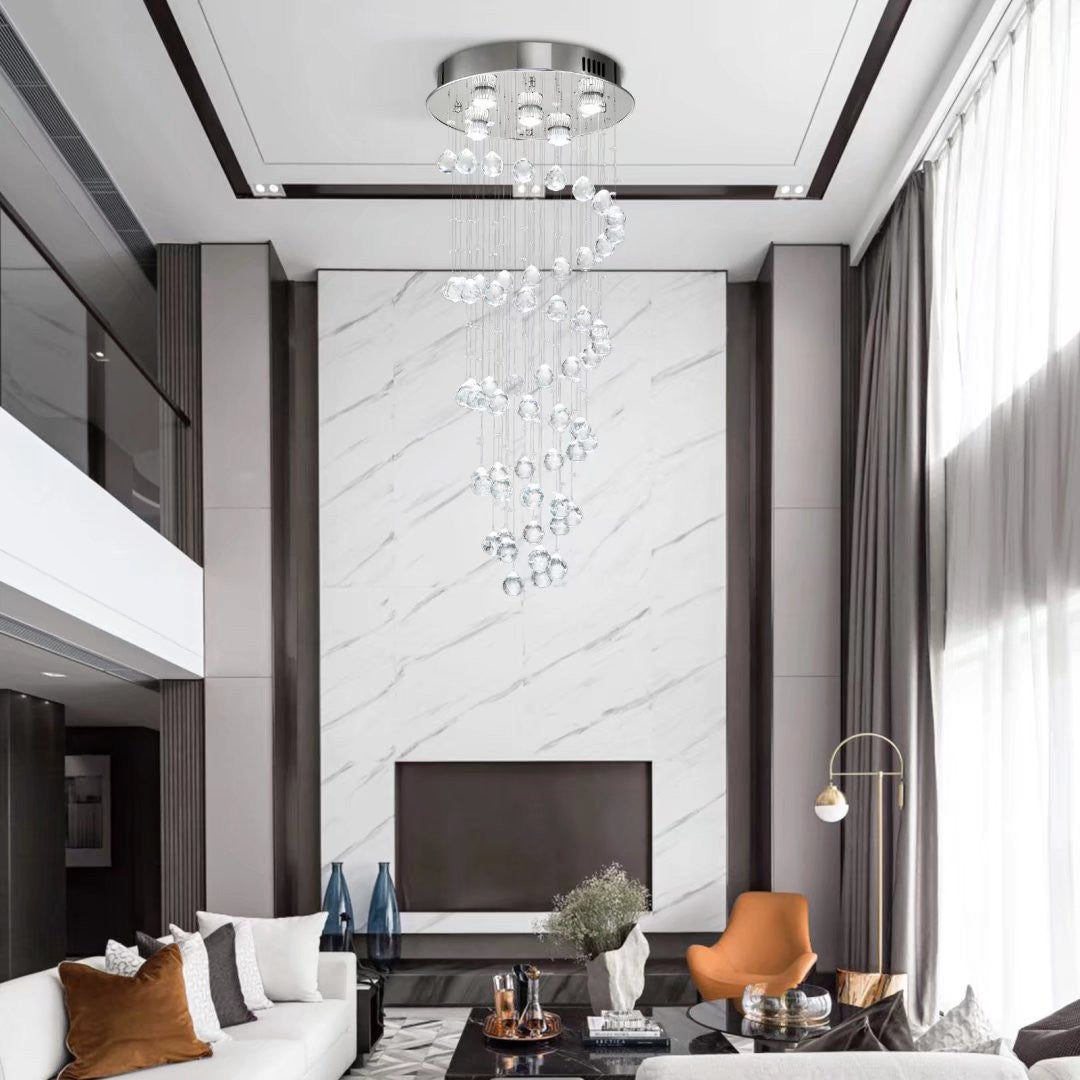 HomeRoots Stylish Spiral Faux Crystal Chandelier With Stainless Steel Finish