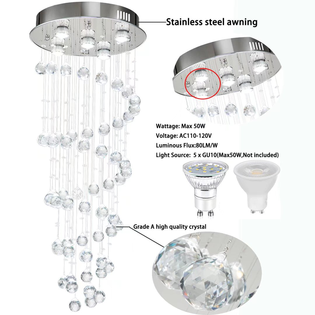 HomeRoots Stylish Spiral Faux Crystal Chandelier With Stainless Steel Finish