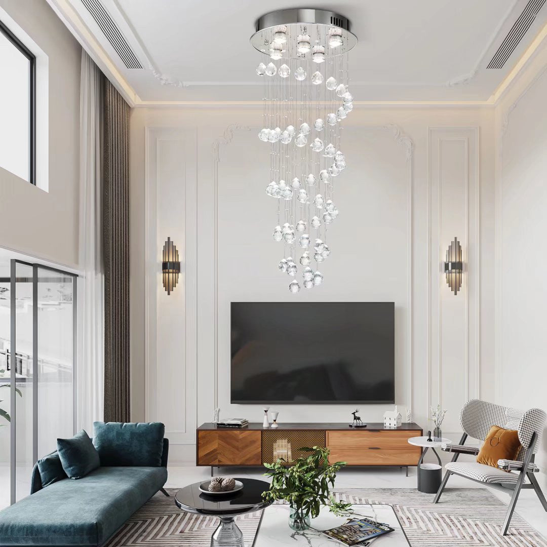 HomeRoots Stylish Spiral Faux Crystal Chandelier With Stainless Steel Finish
