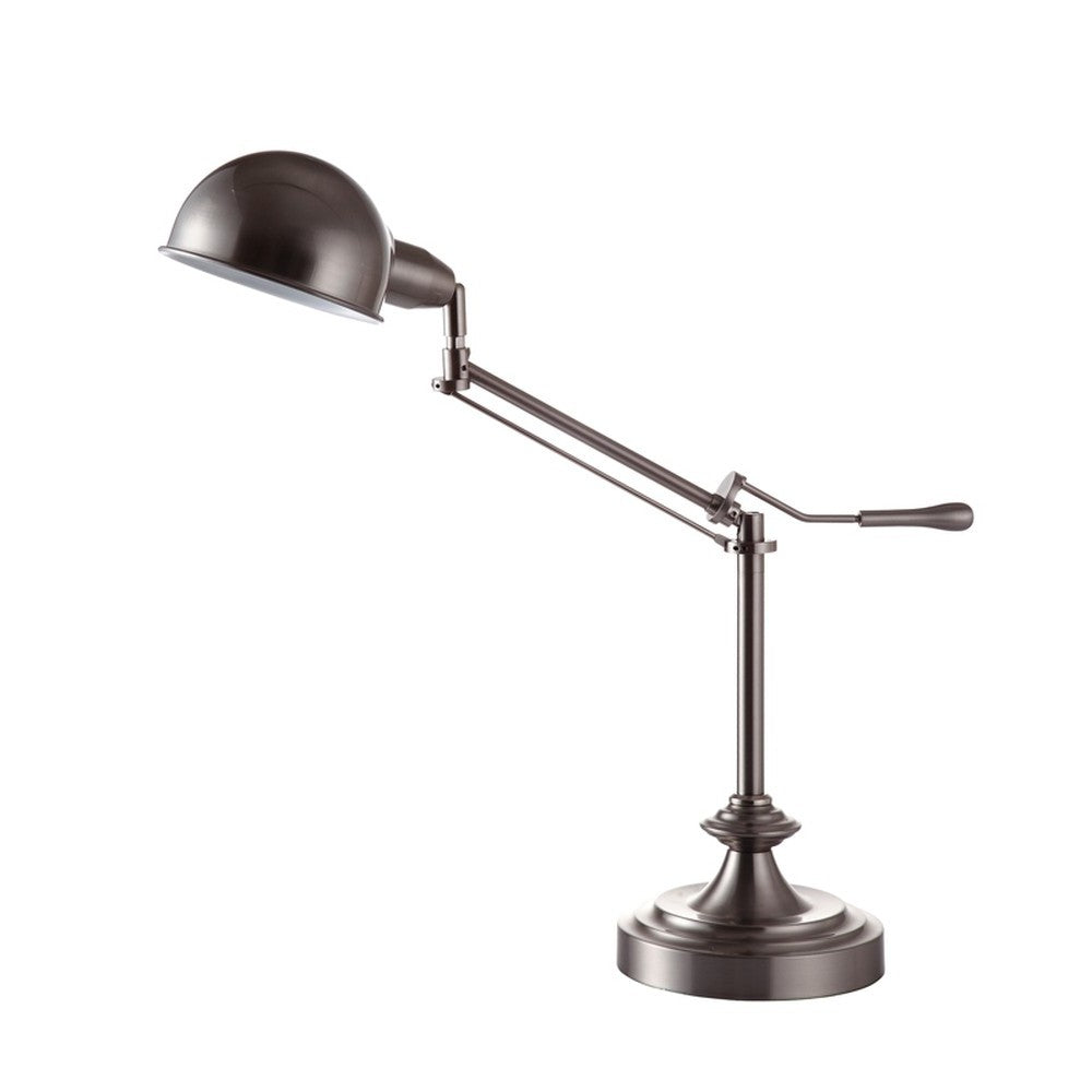 HomeRoots Swing Arm Table Lamp in Silver Metal Finish