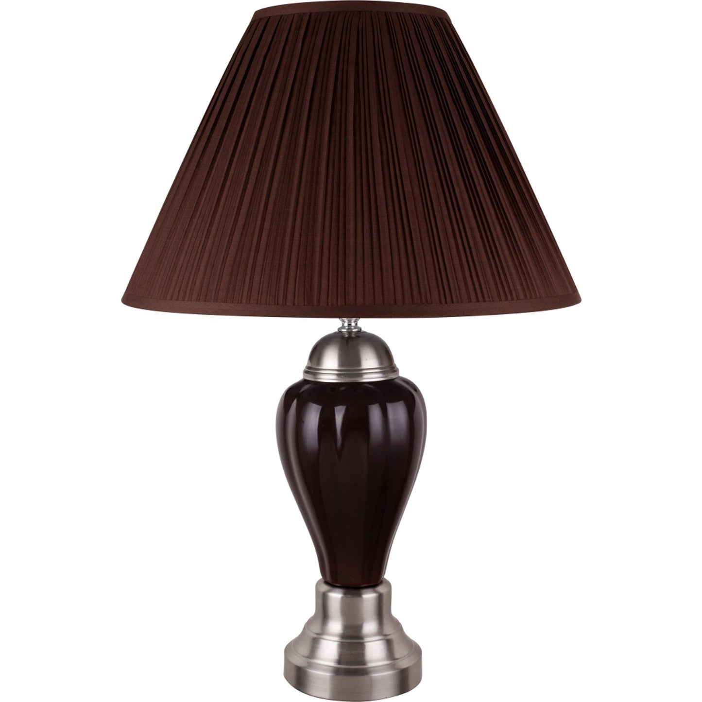 HomeRoots Table Lamp With Brown Shade in Silver and Brown Finish