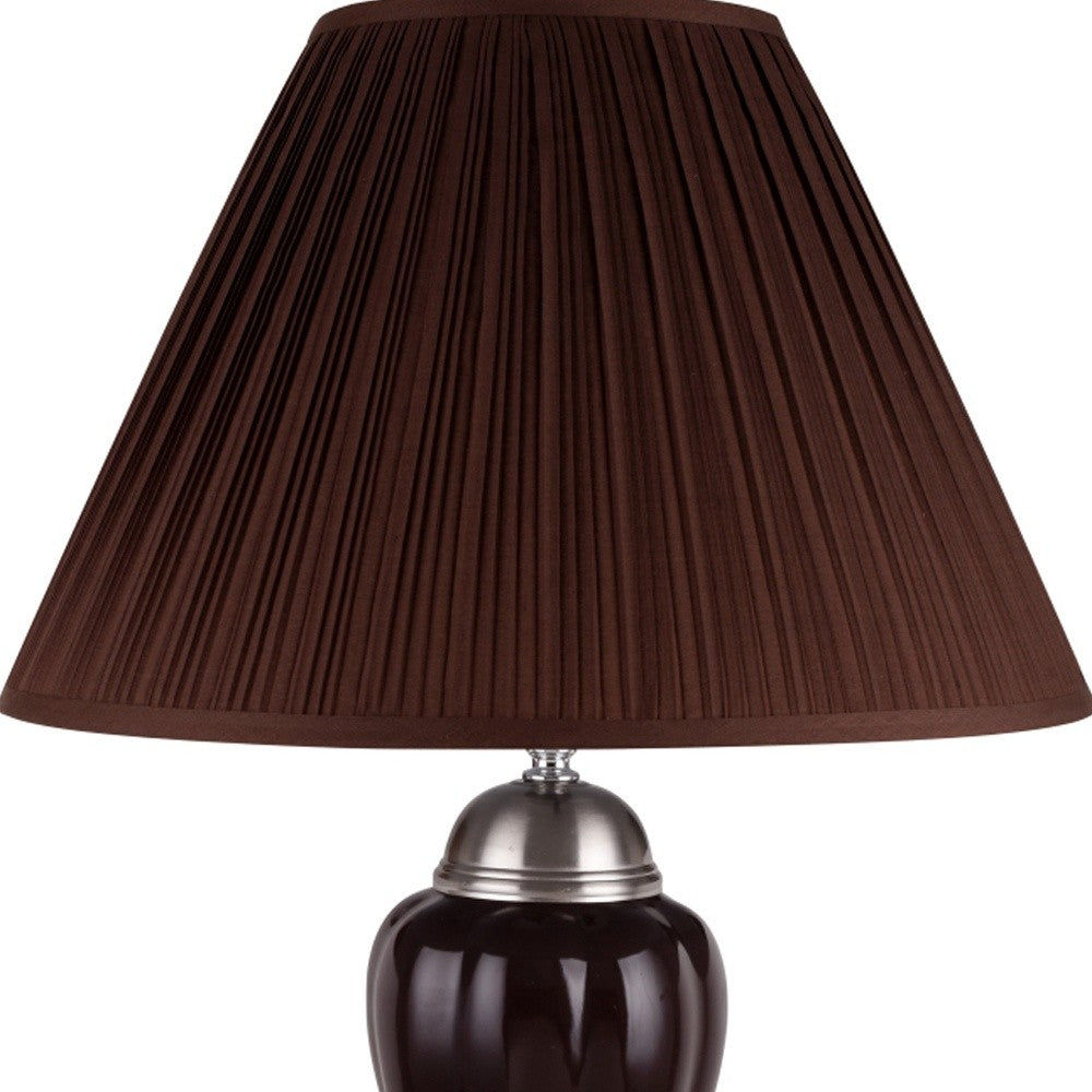 HomeRoots Table Lamp With Brown Shade in Silver and Brown Finish