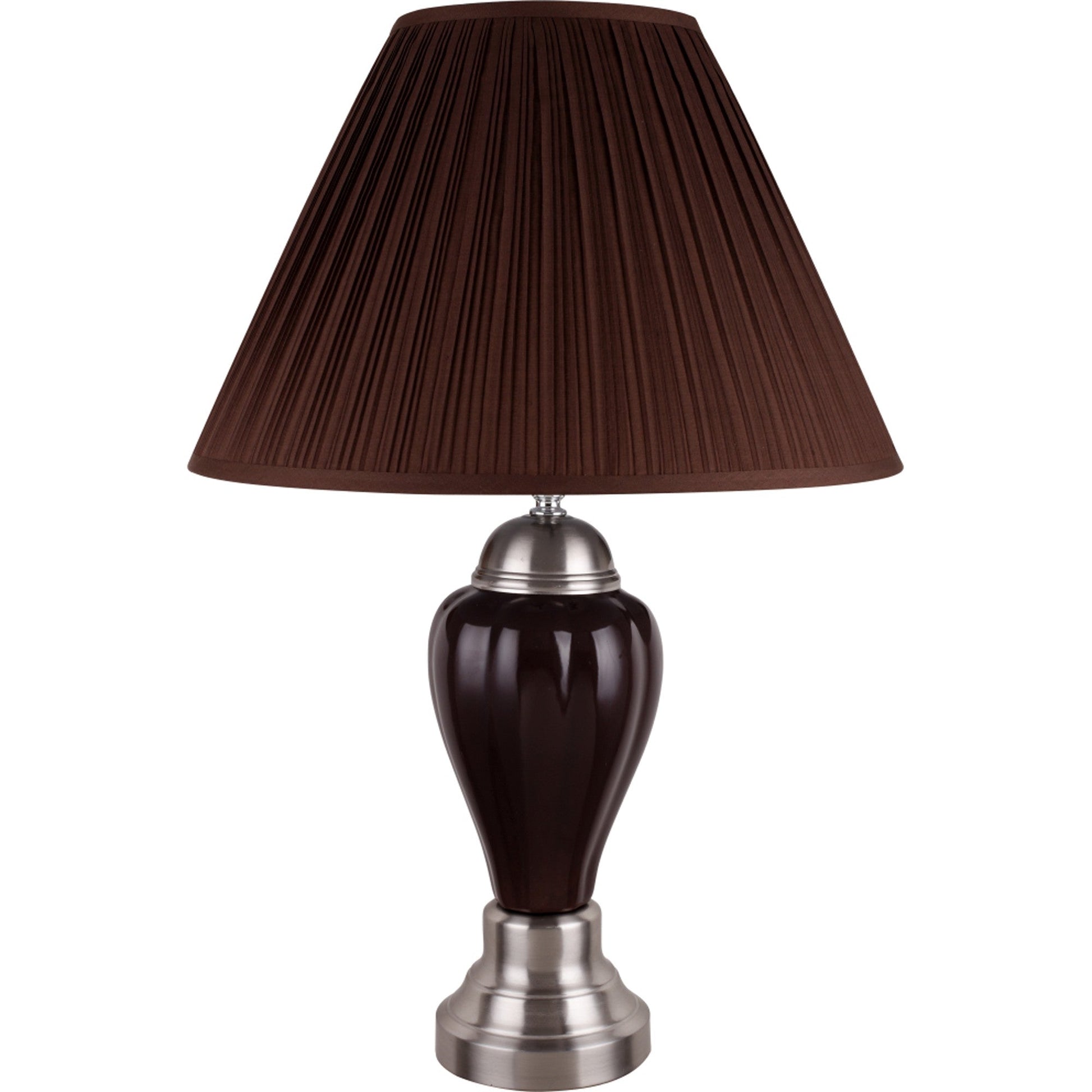 HomeRoots Table Lamp With Brown Shade in Silver and Brown Finish