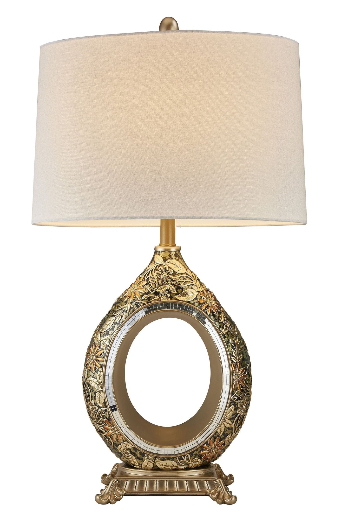 HomeRoots Table Lamp With Gold Flowers Accents in Vintage Silver Finish