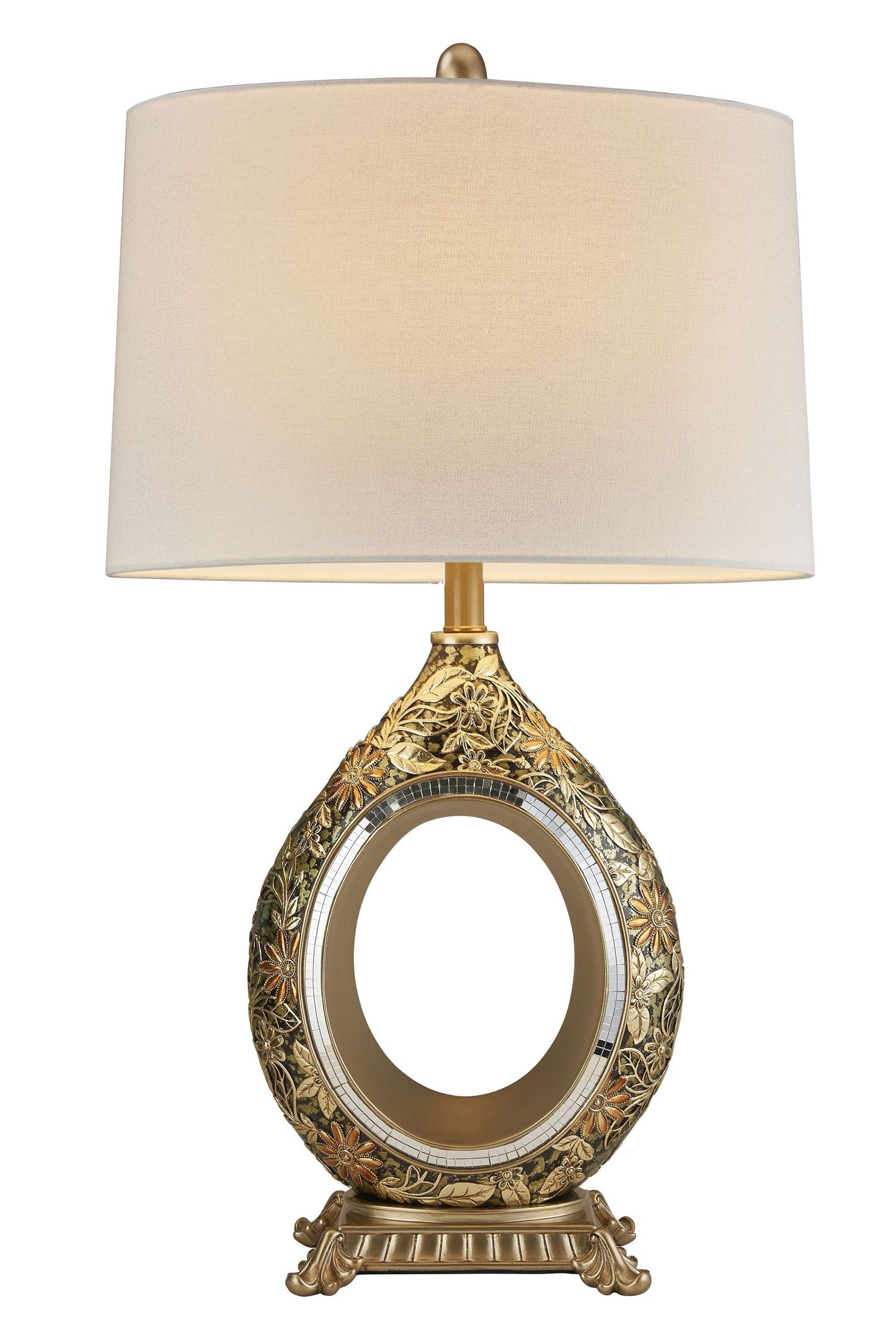 HomeRoots Table Lamp With Gold Flowers Accents in Vintage Silver Finish