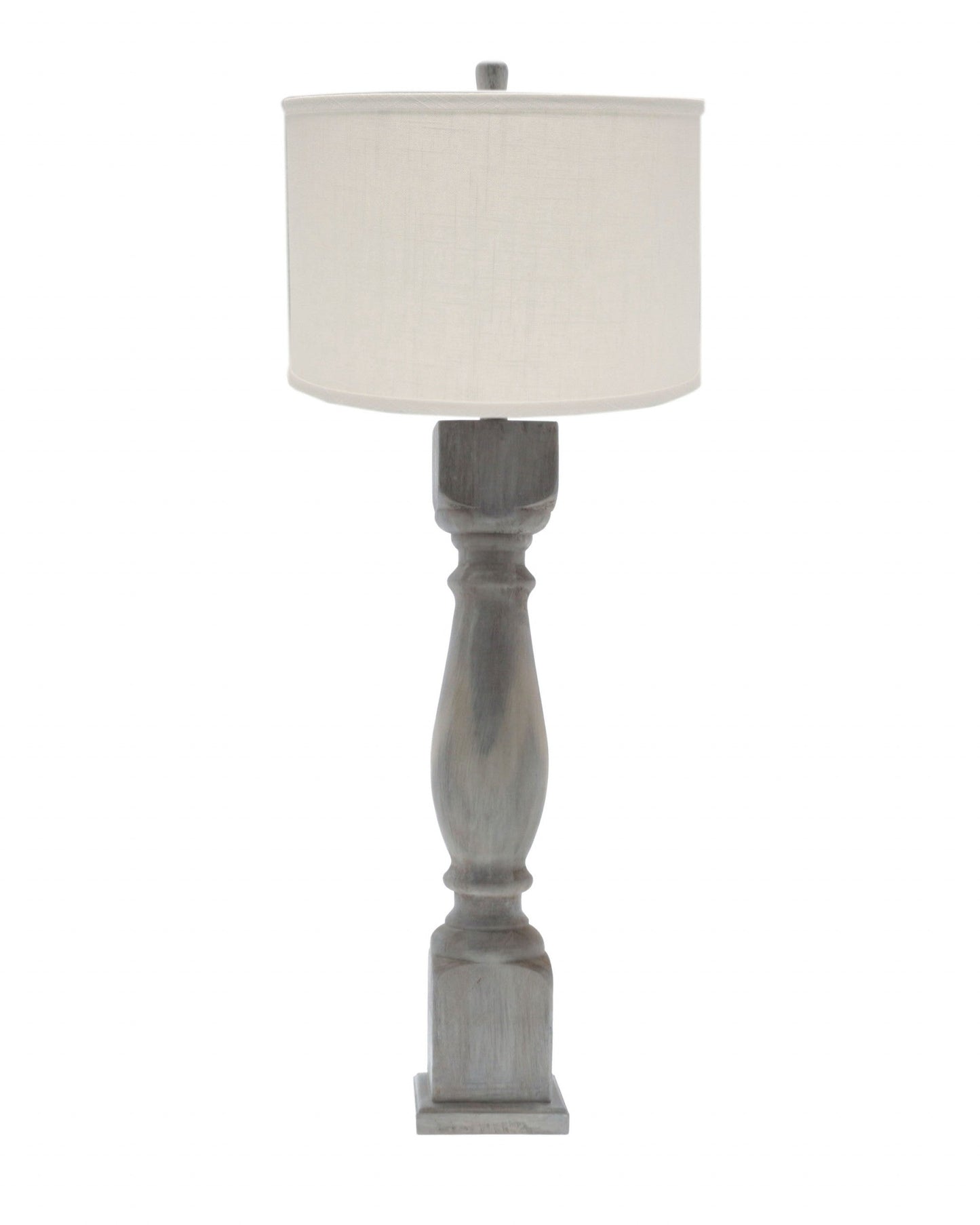 HomeRoots Table Lamp With Ivory Linen Shade in Brown Washed Wood Finish