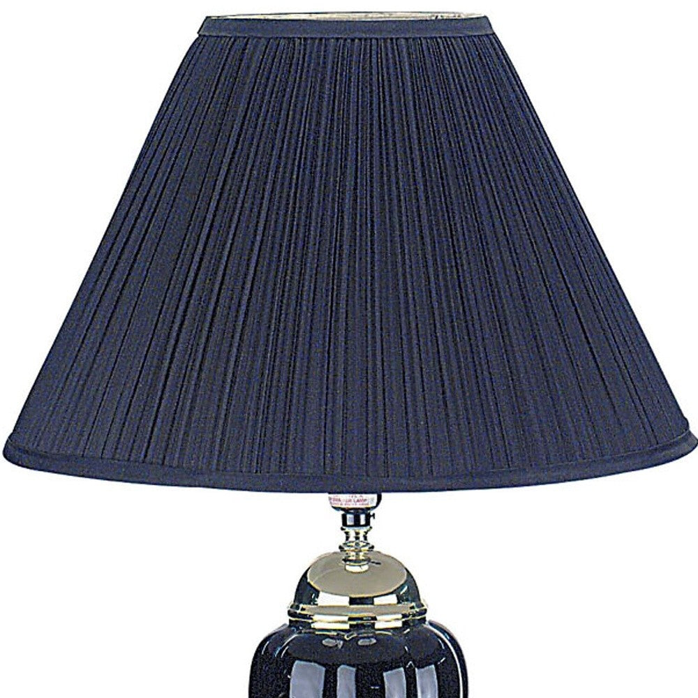 HomeRoots Table Lamp With Navy Blue Shade in Gold and Black Finish