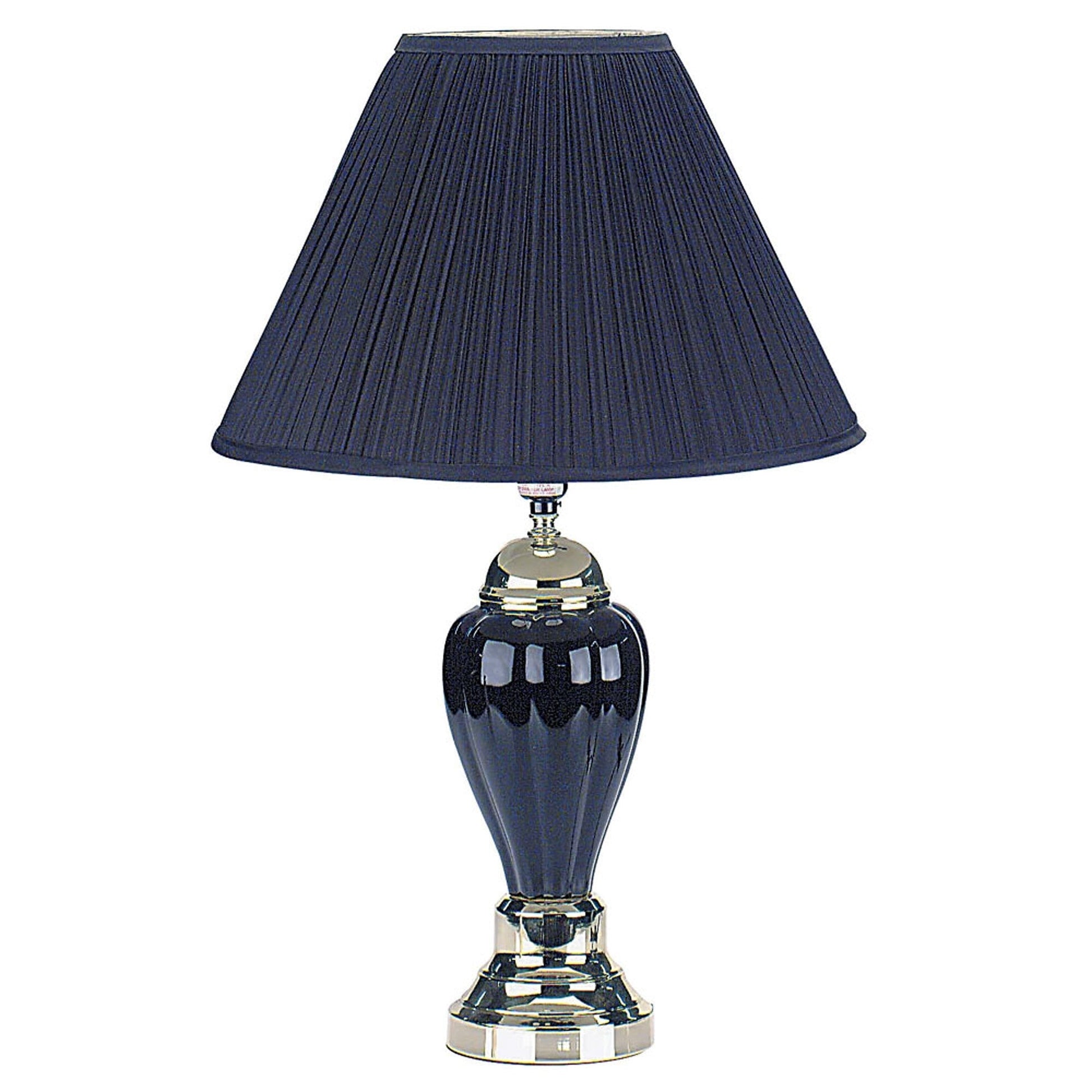 HomeRoots Table Lamp With Navy Blue Shade in Gold and Black Finish