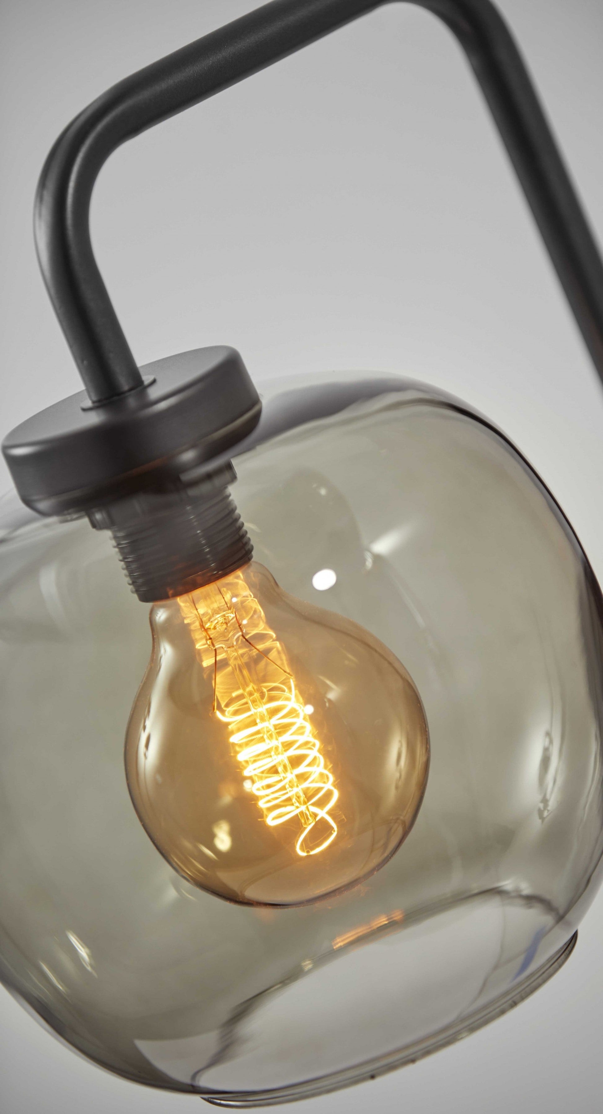 HomeRoots Table Lamp With Vintage Edison Bulb and Smoked Glass Globe Shade in Matte Black Finish