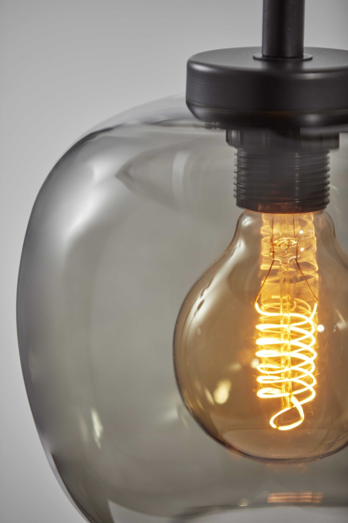 HomeRoots Table Lamp With Vintage Edison Bulb and Smoked Glass Globe Shade in Matte Black Finish